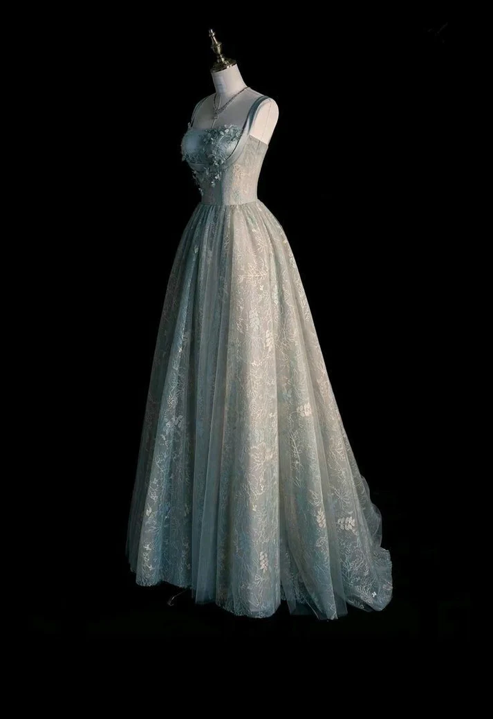 Fashion Lace Evening Gown Sage Green Long A Line Party Prom Dress cc1435