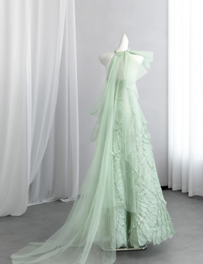Pretty Mint Green Tulle Petals Sequin Beaded A Line Birthday Prom Dress Party Dress SP1520