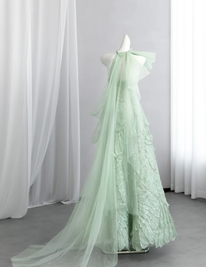 Pretty Mint Green Tulle Petals Sequin Beaded A Line Birthday Prom Dress Party Dress SP1520