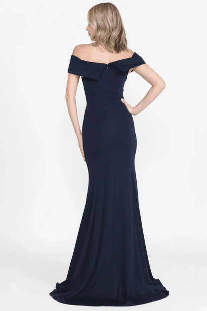 Front slit fit long off shoulder plain knit dress