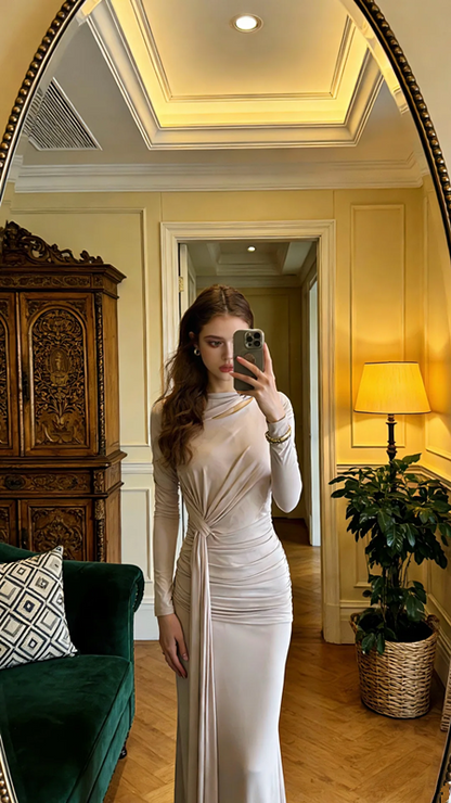 Light-colored, fitted, bodycon, sexy long ball gown R8617