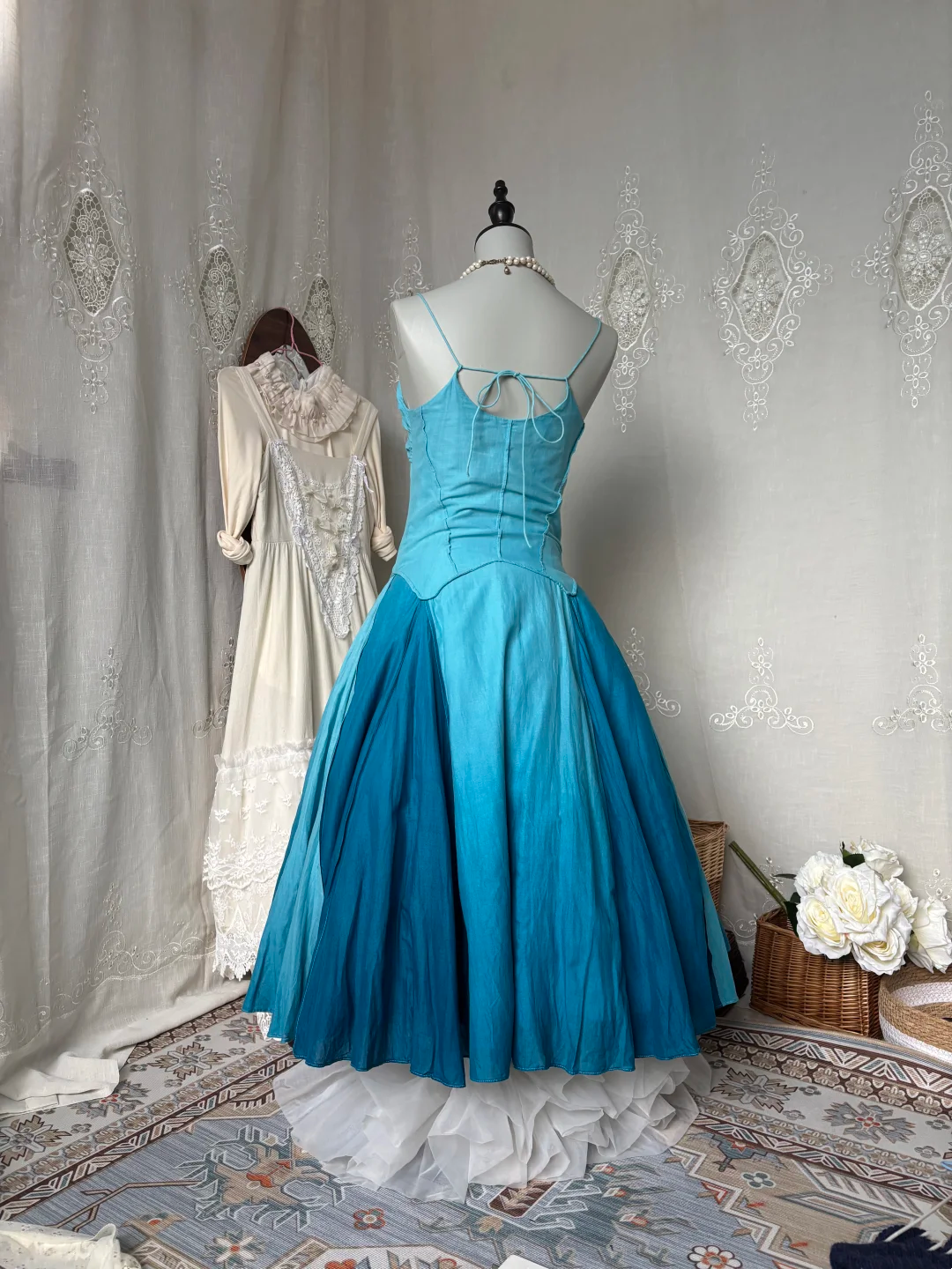 Light Blue Camisole Fitted Slim Retro Gradient Evening Gown gh7141