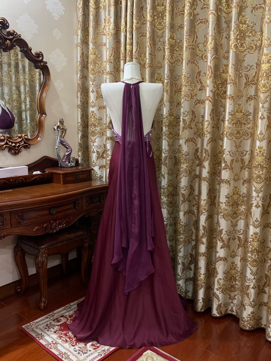 Magenta Halter Sexy & Elegant Prom Gown, Evening Formal Dress gh7241