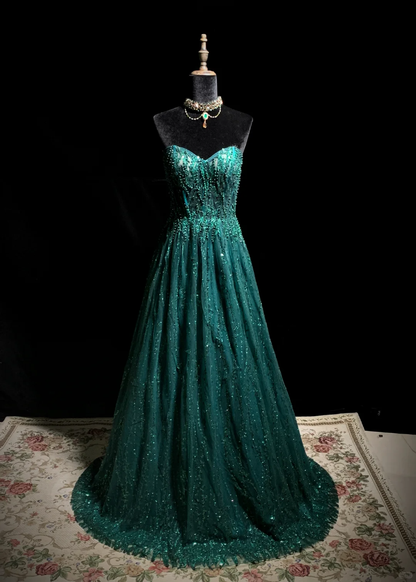 Green strapless fitted waist long sexy and elegant ball gown R8677