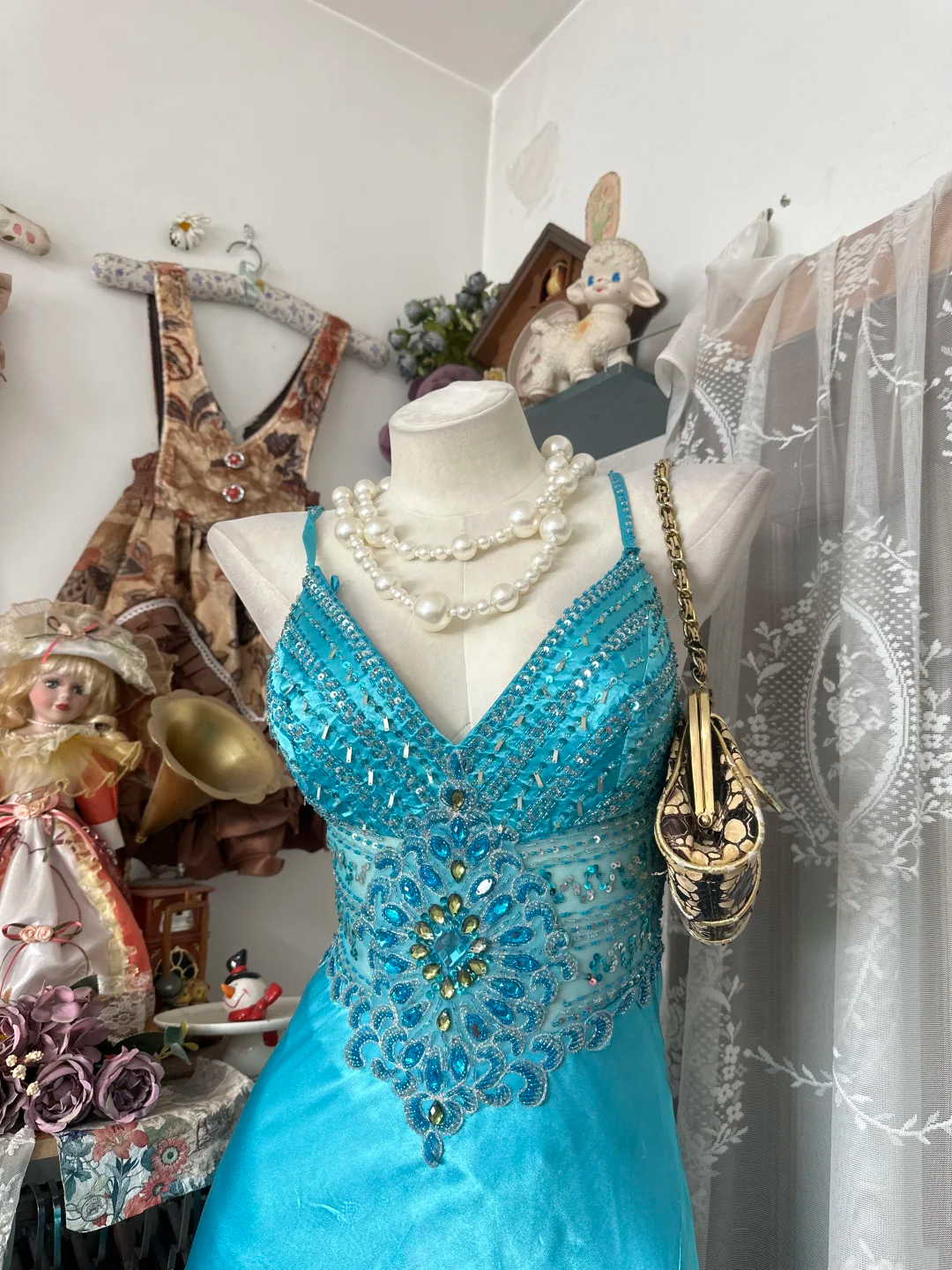 Lake Blue Spaghetti Strap Waist-Tight Slim Elegant Long Prom Dress, Evening Gown gh7197