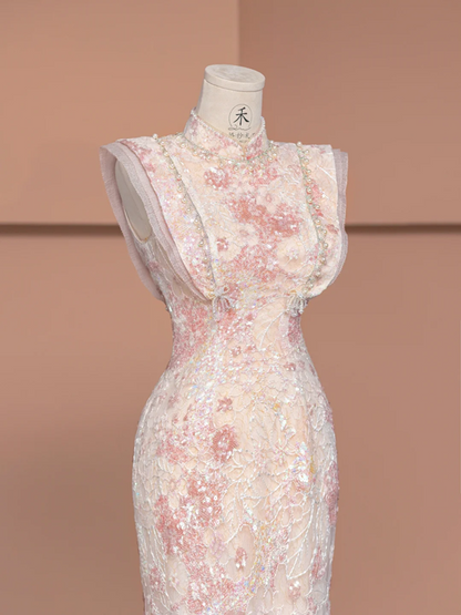 Light pink sleeveless fitted waist bodycon sexy ball gown, bridal dress R8489