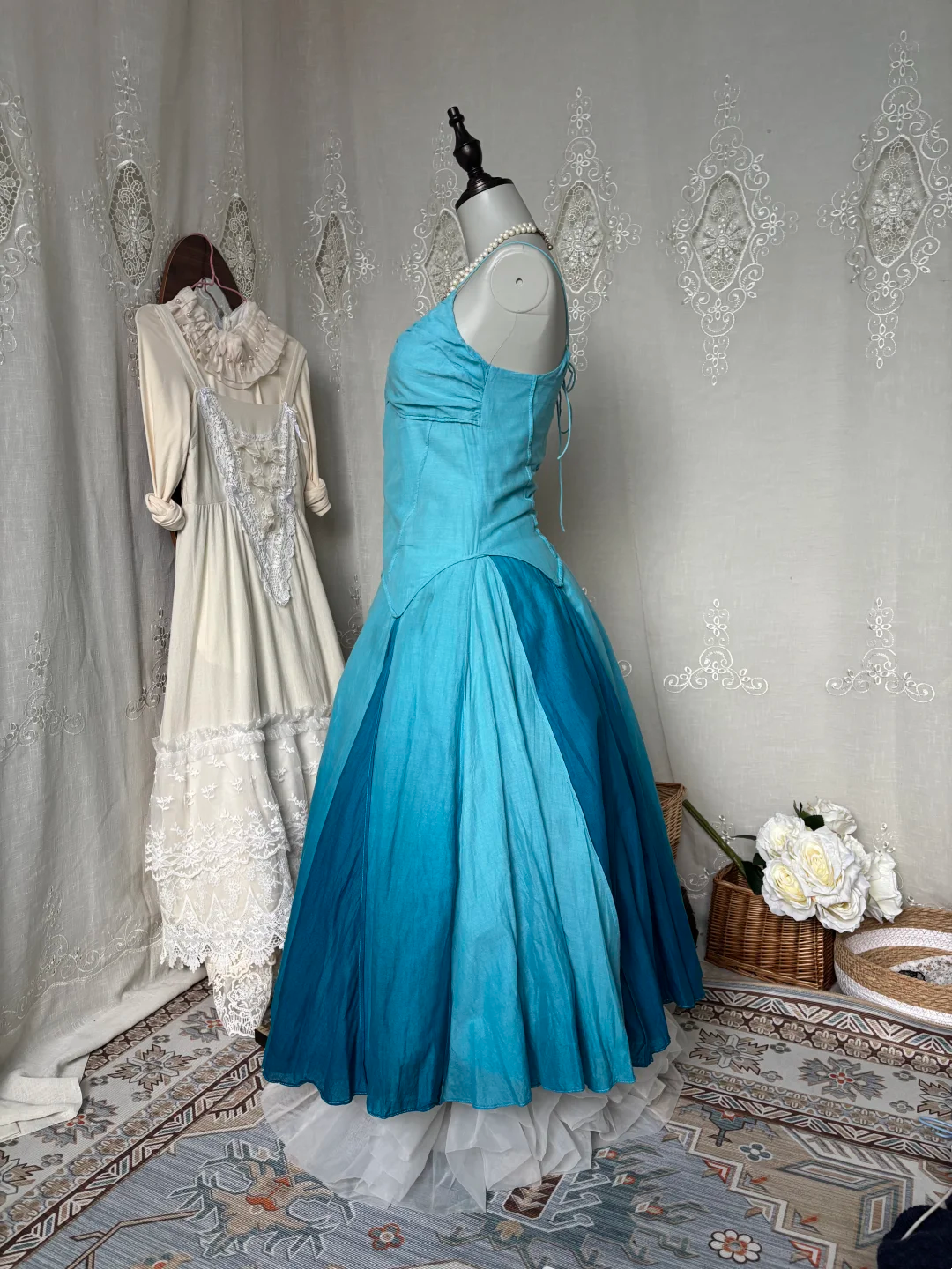 Light Blue Camisole Fitted Slim Retro Gradient Evening Gown gh7141