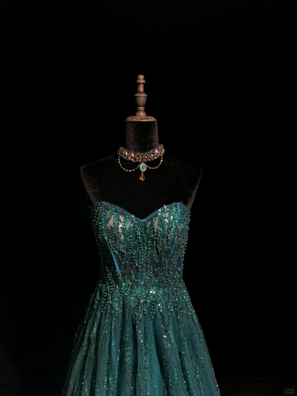 Green strapless fitted waist long sexy and elegant ball gown R8677