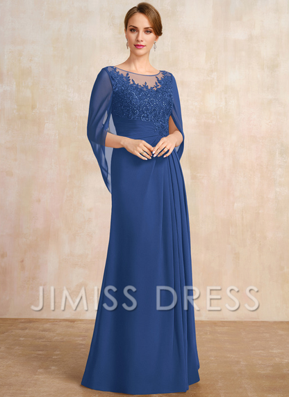 A-shaped Scoop Illusion floor lace chiffon with sequins and pleats, mother of the bride dress