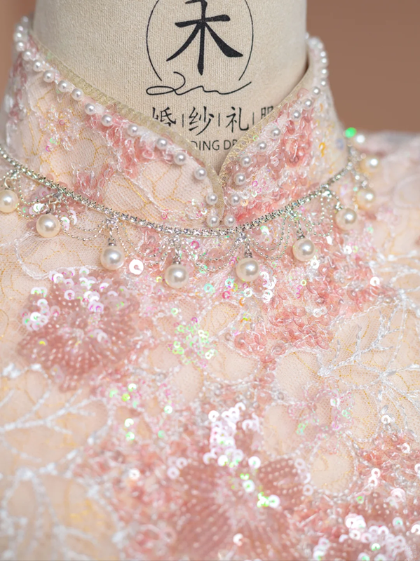 Light pink sleeveless fitted waist bodycon sexy ball gown, bridal dress R8489