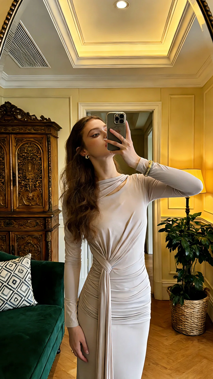 Light-colored, fitted, bodycon, sexy long ball gown R8617