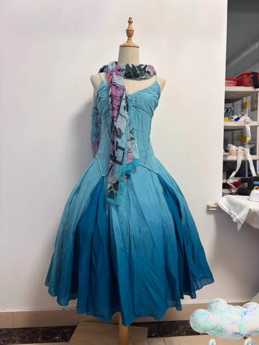 Light Blue Camisole Fitted Slim Retro Gradient Evening Gown gh7141