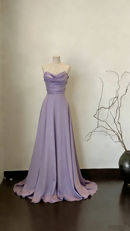 Stylish Sage Green Strapless Satin A Line Long Wedding Guest Dress Formal Party Dress SP1551