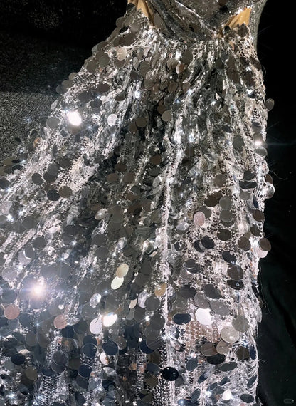 girlhomeshops--Silver sparkling sequins glittering long prom dress prom dress gh5696
