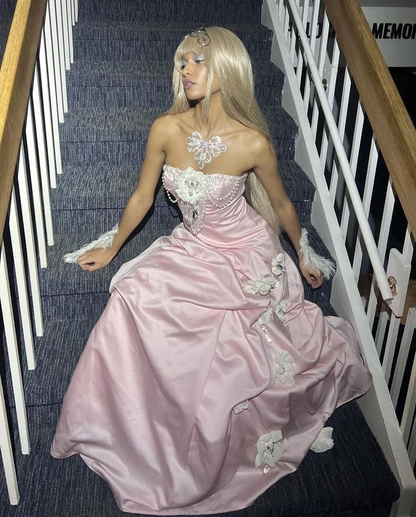 Sweet Pink A Line Prom Dress,Satin Pearls Ball Gown Evening Dress cc2655