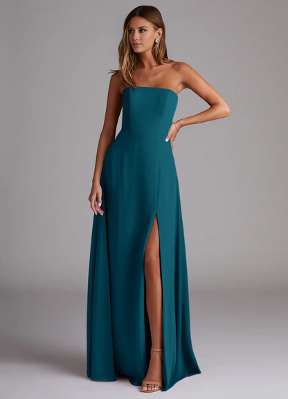 A-line side seam chiffon side slit and floor length bridesmaid dress - Dress
