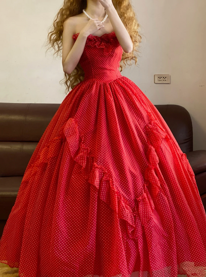Red Strapless Waist-Cinched Puff-Skirt Ball Gown & Bridal Gown R7375
