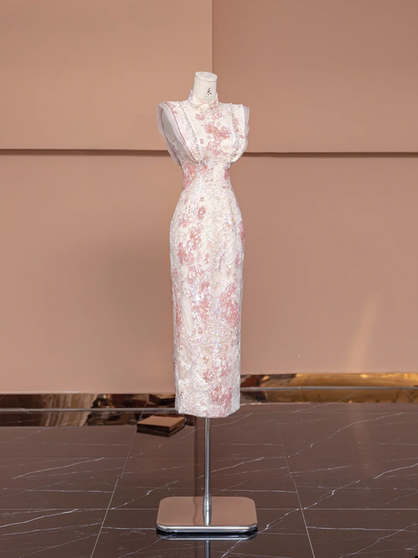 Light pink sleeveless fitted waist bodycon sexy ball gown, bridal dress R8489