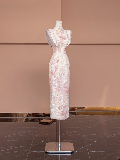 Light pink sleeveless fitted waist bodycon sexy ball gown, bridal dress R8489