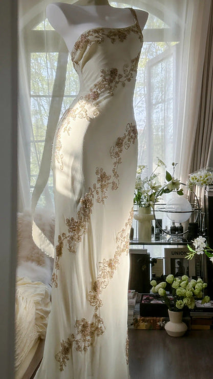 Ivory/Green Vintage Fashion One Shoulder Exquisite Beaded Long Chiffon Ball Gown Birthday Party Dress Cocktail Party Dress Evening Dress Prom Dress gh3971