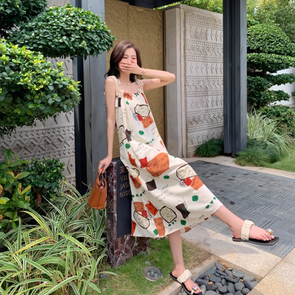 New Fashion Floral Design A-Line Spaghetti Strap Dress TP3023