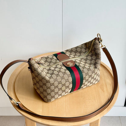 Gucci Vanity Medium Top Handle Bag Beige And Brown GG Canvas 27Cm