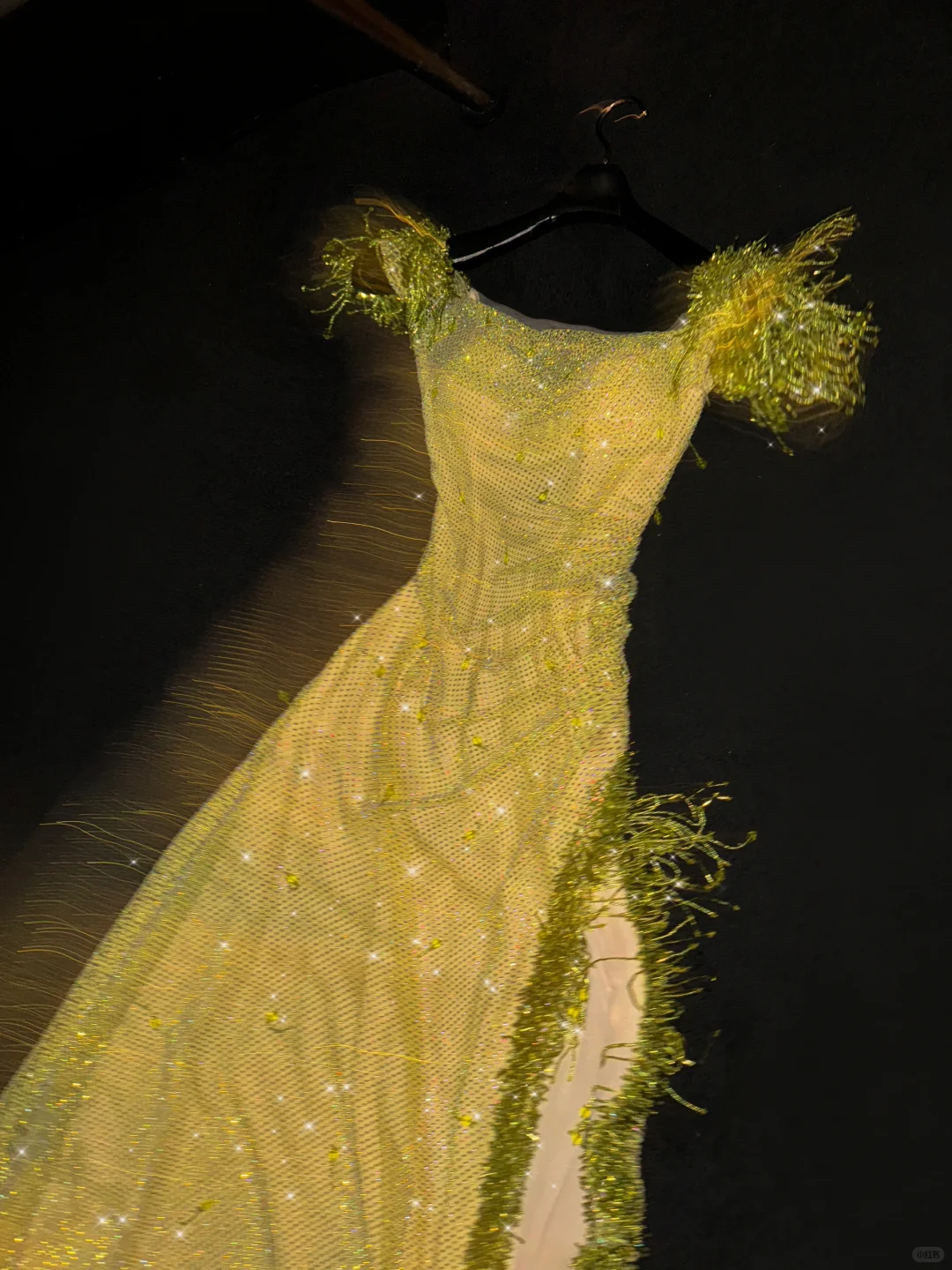 Glamorous Sunshine Yellow Sparkling Sequin Mesh Sheath Fringed Shoulder High Slit Evening Gown TP5401