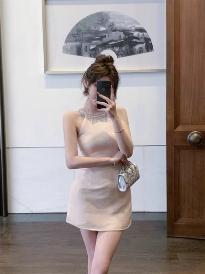 Fashion Pink Beading Design A-line Halter Homecoming Dress TP3689