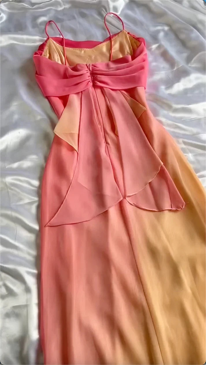 orange fashion gradient elegant spaghetti strap long chiffon prom dress evening dress party dress gh3608