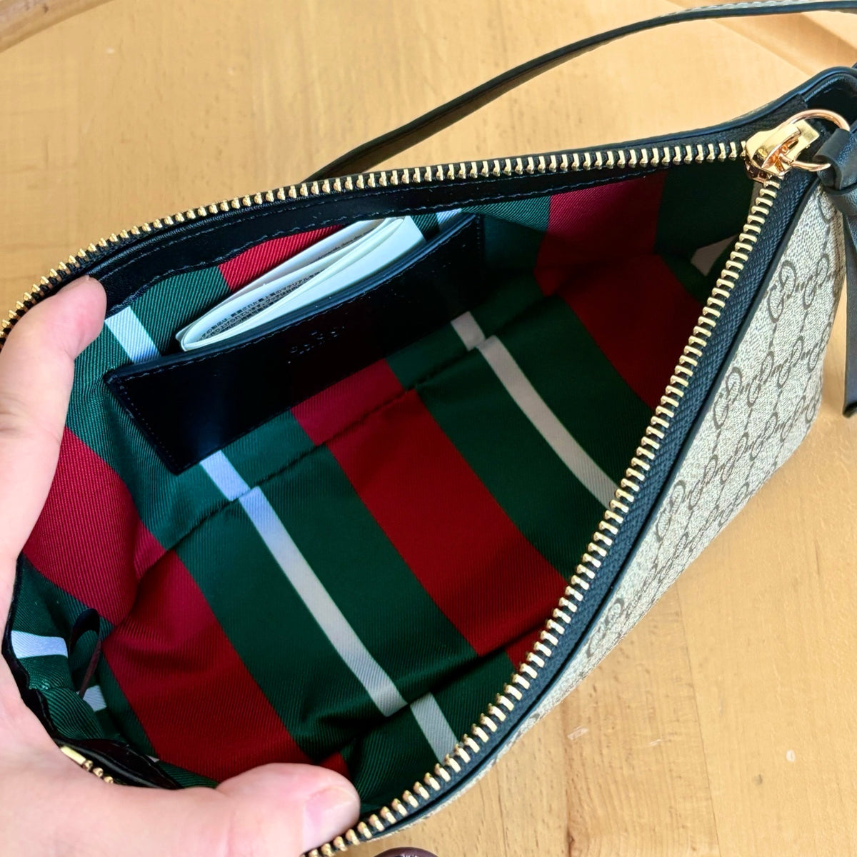 Gucci Gg Emblem Small Shoulder Bag Beige And Dark Brown 22Cm