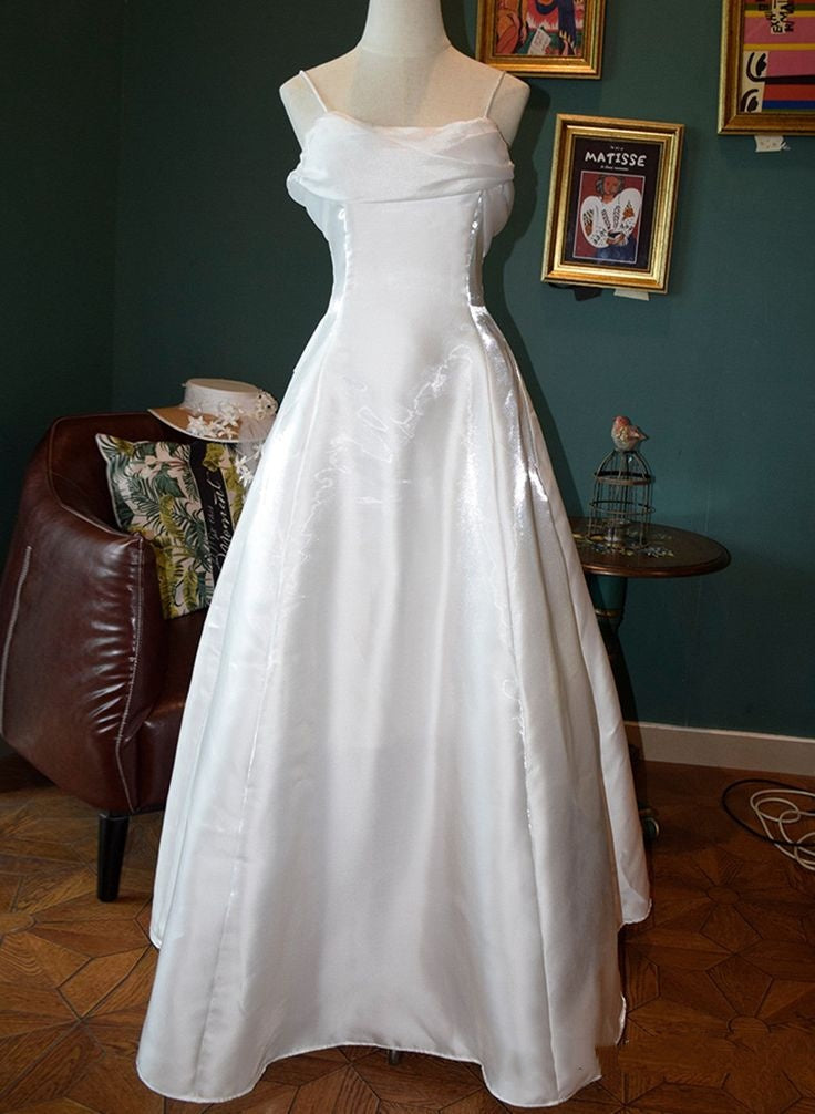 Vintage Satin A-Line Prom Dress Spaghetti Straps Evening Gown TP5803