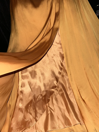 Glamorous Gold Satin One-Shoulder Rhinestone Beaded Sheath Evening Gown TP5357