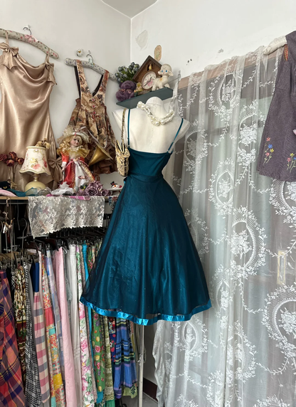 Vintage Teal 3D Rose Lace Spaghetti Strap A-Line Sash Belt Homecoming Dress TP5860
