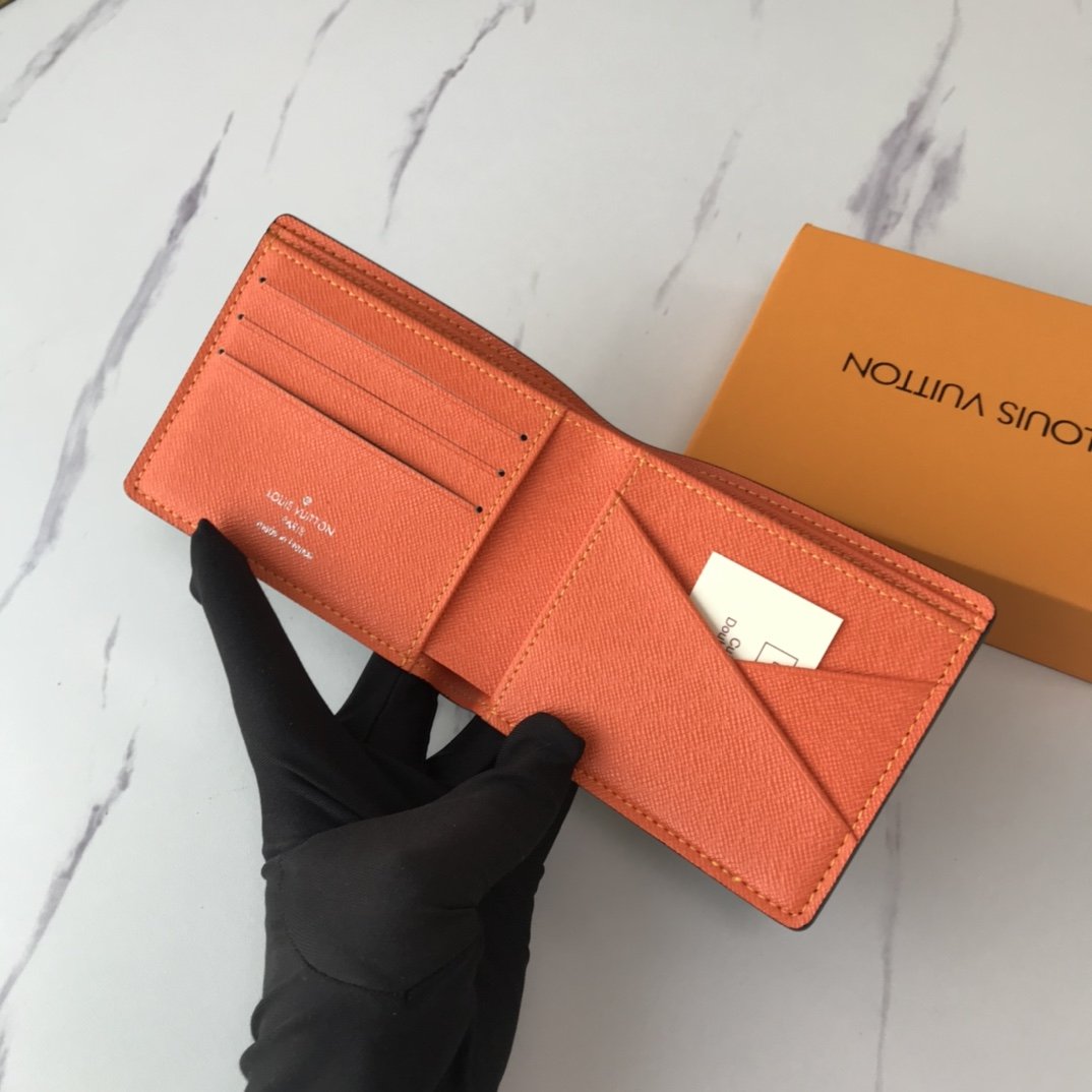 Louis Vuitton Multiple Wallet Damier Graphite Giant 3 Card Slot Orange In