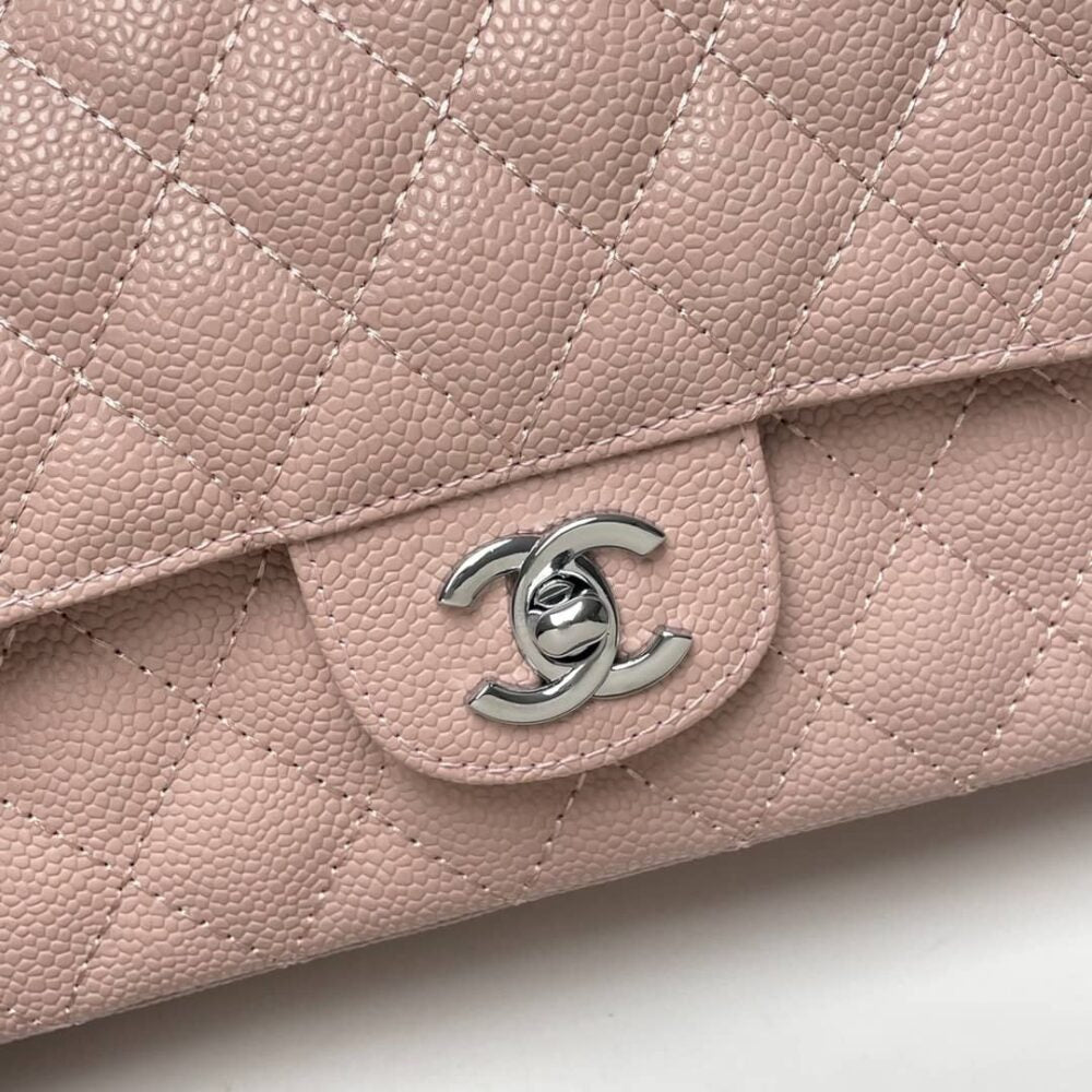 Chanel Medium Classic Flap Bag Silver Hardware Pink 25Cm