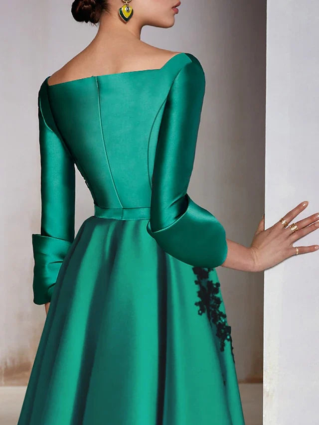 A-Line Cocktail Dresses Christmas Red Green Dress Wedding Guest Tea Length 3/4 Length Sleeve V Neck Satin with Bow(s) Appliques 2026