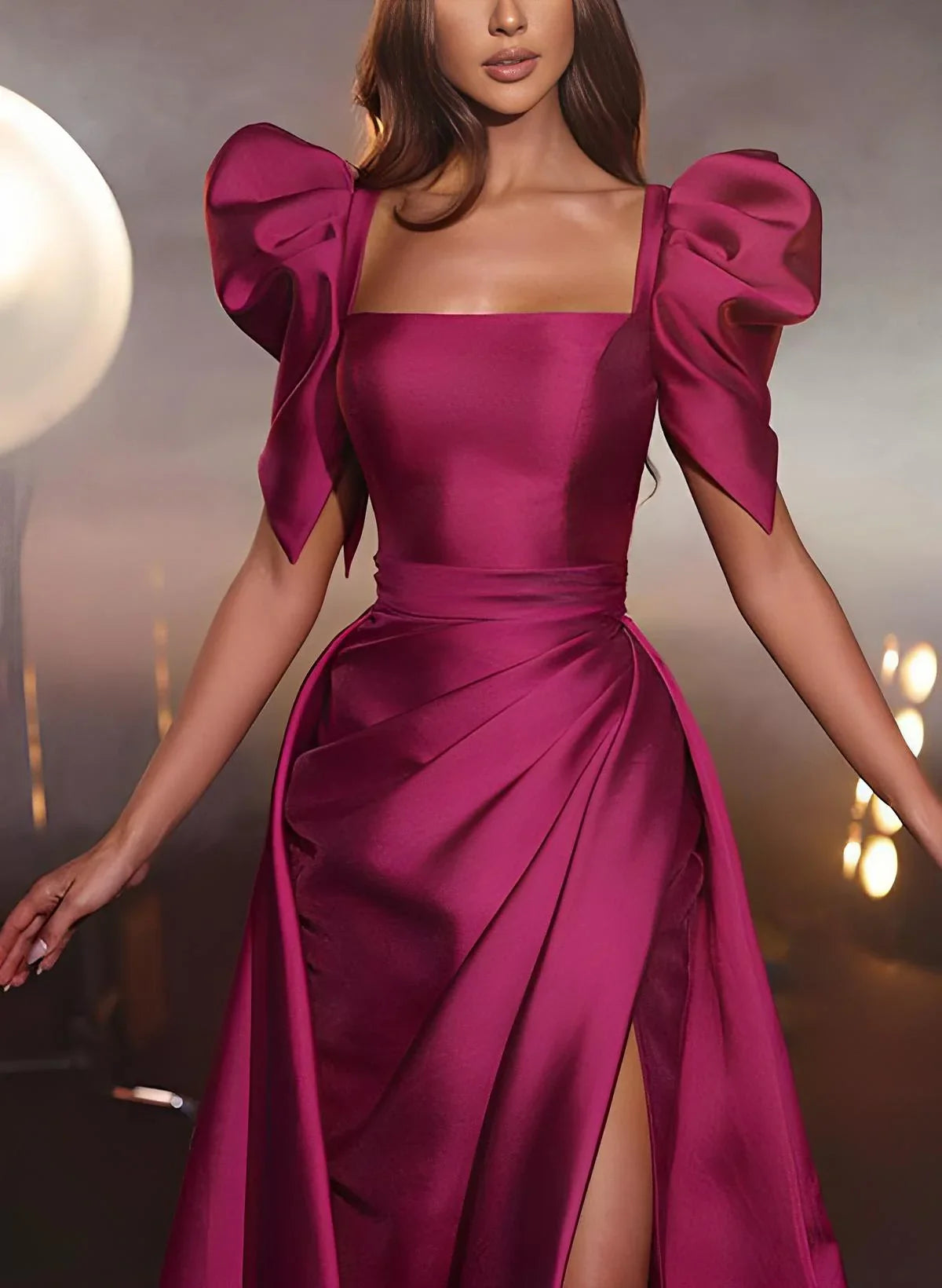 A-shaped/princess square collar and floor prom dress