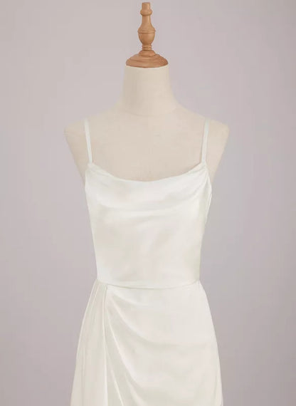 A-line Cowl Floor-Length Silky Satin With Ruffle Wedding Dress