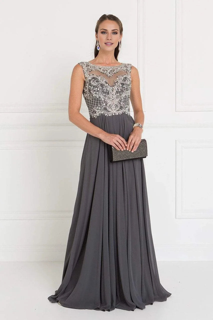 A-line illusion collar sleeveless gemstone body mermaid and ground length mother of the bride dress