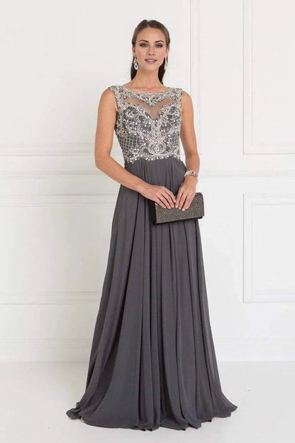 A-line illusion collar sleeveless gemstone body mermaid and ground length mother of the bride dress