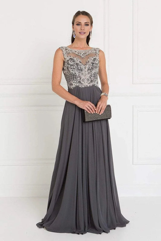 A-line illusion collar sleeveless gemstone body mermaid and ground length mother of the bride dress