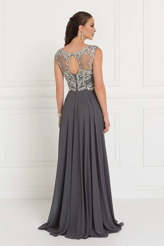 A-line illusion collar sleeveless gemstone body mermaid and ground length mother of the bride dress