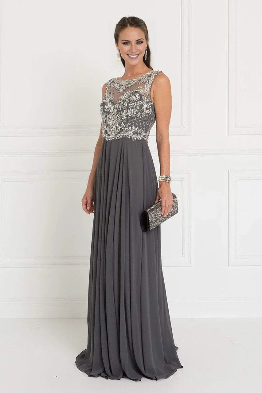 A-line illusion collar sleeveless gemstone body mermaid and ground length mother of the bride dress