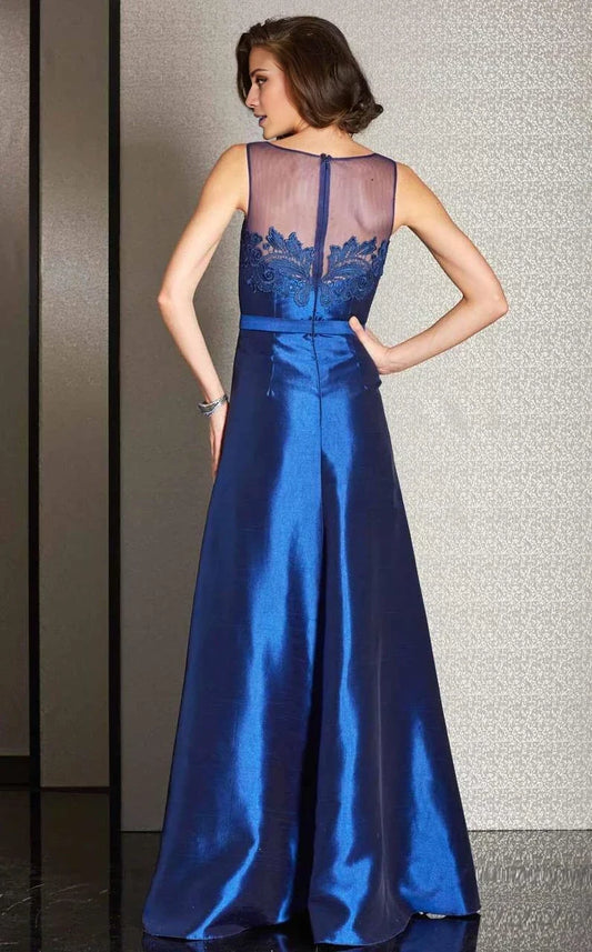 A-line illusion collar sleeveless lace backless and floor length mother of the bride dress