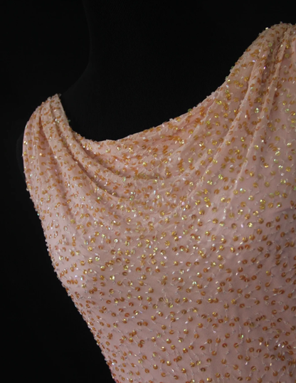 Glamorous Sleeveless Ombre Pink Satin Beaded Mermaid Long Evening Gown Birthday Outfits