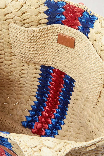 GUCCI Embellished leather-trimmed crocheted raffia tote