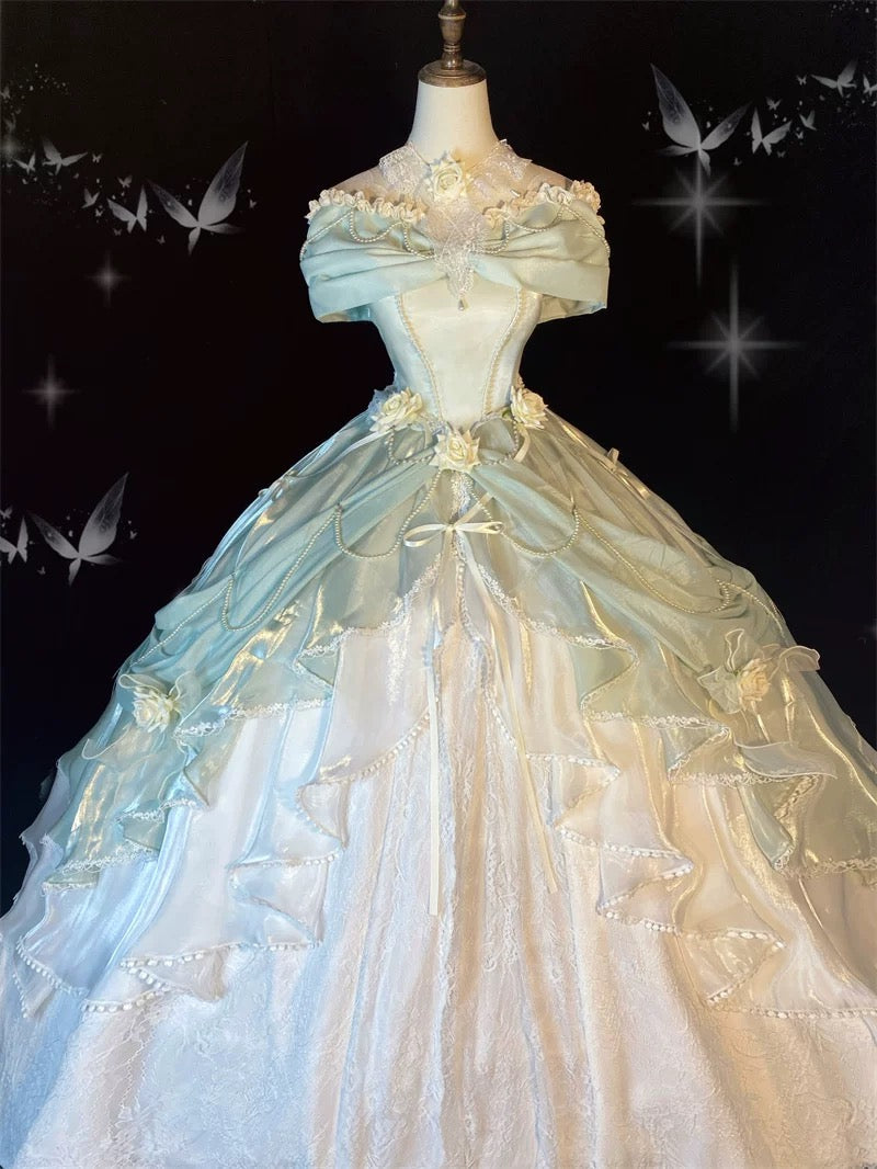 Pretty Ball Gown Sweetheart Satin Short Sleeves Long Evening Gown Prom Dresses