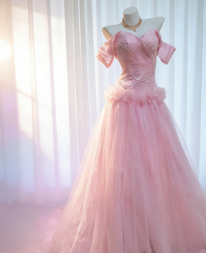 Sweet Pink Tulle Long Birthday Party Dress Prom Dress SP1626
