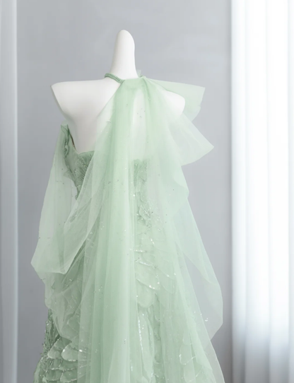 Pretty Mint Green Tulle Petals Sequin Beaded A Line Birthday Prom Dress Party Dress SP1520