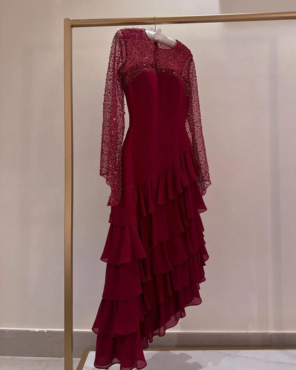 Beautiful Sequins Chiffon Prom Dress Layered Long Party Gown cc2007